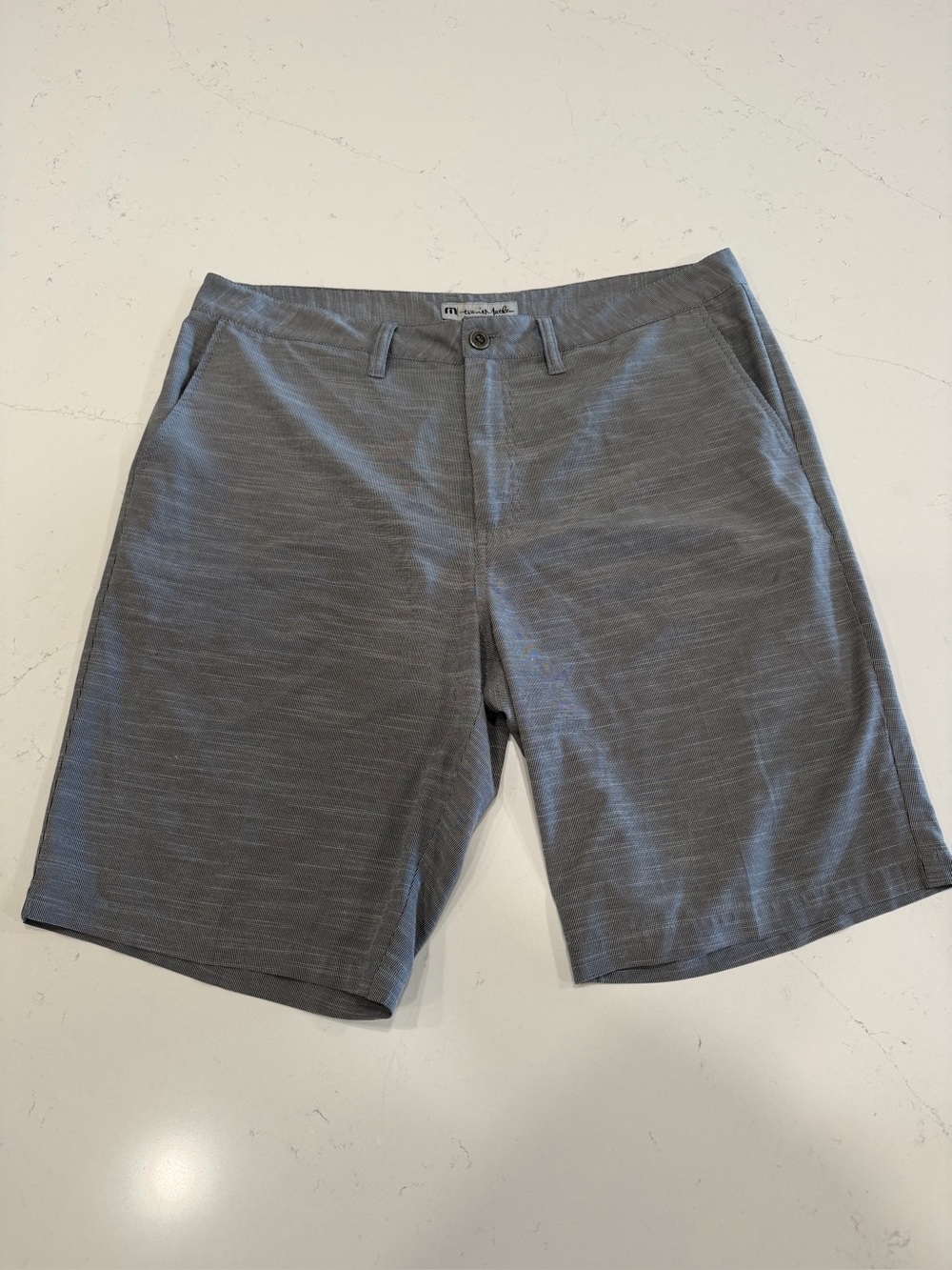 Travis Mathew Grey Heather Flat Front Performance Shorts - 38